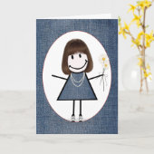 Birthday Stick Figuur Girl met Daisies Kaart (Gele Bloem)