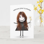 Birthday Stick Figuur Girl met Daisies Kaart (Gele Bloem)