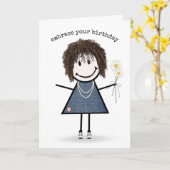Birthday Stick Figuur Girl met Daisies Kaart (Gele Bloem)