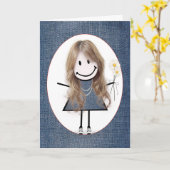 Birthday Stick Figuur Girl met Daisies Kaart (Gele Bloem)