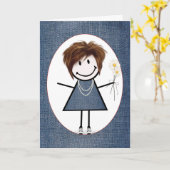 Birthday Stick Figuur Girl met Daisies Kaart (Gele Bloem)