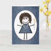 Birthday Stick Figuur Girl met Daisies Kaart (Gele Bloem)