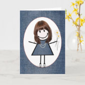 Birthday Stick Figuur Girl met Daisies Kaart (Gele Bloem)