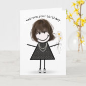 Birthday Stick Figuur Girl met Daisies Kaart (Gele Bloem)