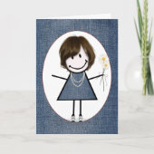 Birthday Stick Figuur Girl met Daisies Kaart (Voorkant)