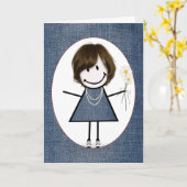 Birthday Stick Figuur Girl met Daisies Kaart (Gele Bloem)