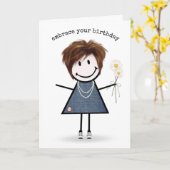 Birthday Stick Figuur Girl met Daisies Kaart (Gele Bloem)