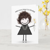 Birthday Stick Figuur Girl met Daisies Kaart (Gele Bloem)