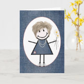 Birthday Stick Figuur Girl met Daisies Kaart (Gele Bloem)