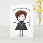 Birthday Stick Figuur Girl met Daisies Kaart (Gele Bloem)