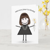 Birthday Stick Figuur Girl met Daisies Kaart (Gele Bloem)