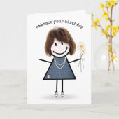 Birthday Stick Figuur Girl met Daisies Kaart (Gele Bloem)