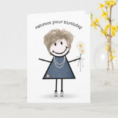Birthday Stick Figuur Girl met Daisies Kaart (Gele Bloem)