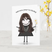 Birthday Stick Figuur Girl met Daisies Kaart (Gele Bloem)