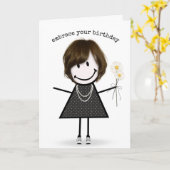Birthday Stick Figuur Girl met Daisies Kaart (Gele Bloem)
