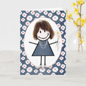 Birthday Stick Figuur Girl met Daisies Kaart (Gele Bloem)