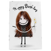 Birthday Stick Figuur Girl met Daisies Medium Cadeauzakje (Voorkant)