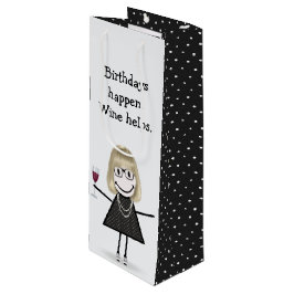 Birthday Stick Figuur Girl met Red Wine Glass Wijn Cadeautas