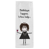 Birthday Stick Figuur Girl met Red Wine Glass Wijn Cadeautas (Voorkant)