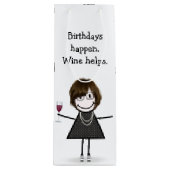 Birthday Stick Figuur Girl met Red Wine Glass Wijn Cadeautas (Voorkant)