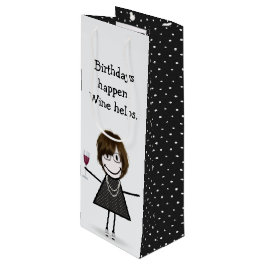 Birthday Stick Figuur Girl met Red Wine Glass Wijn Cadeautas