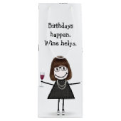 Birthday Stick Figuur Girl met Red Wine Glass Wijn Cadeautas (Voorkant)