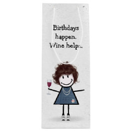 Birthday Stick Figuur Girl met Red Wine Glass Wijn Cadeautas