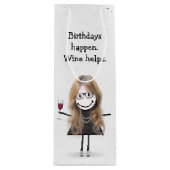 Birthday Stick Figuur Girl met Red Wine Glass Wijn Cadeautas (Voorkant)