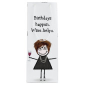 Birthday Stick Figuur Girl met Red Wine Glass Wijn Cadeautas (Voorkant)