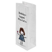 Birthday Stick Figuur Girl met Red Wine Glass Wijn Cadeautas (Voorkant Gekanteld)