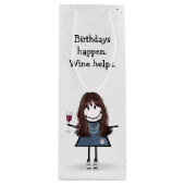 Birthday Stick Figuur Girl met Red Wine Glass Wijn Cadeautas (Voorkant)