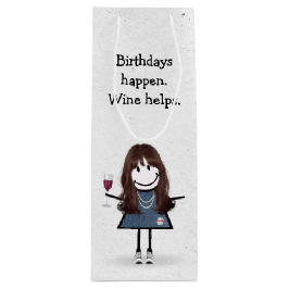 Birthday Stick Figuur Girl met Red Wine Glass Wijn Cadeautas