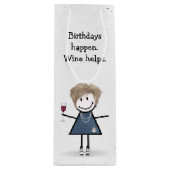 Birthday Stick Figuur Girl met Red Wine Glass Wijn Cadeautas (Voorkant)