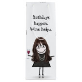 Birthday Stick Figuur Girl met Red Wine Glass Wijn Cadeautas (Voorkant)