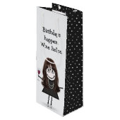 Birthday Stick Figuur Girl met Red Wine Glass Wijn Cadeautas (Voorkant Gekanteld)