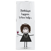Birthday Stick Figuur Girl met Red Wine Glass Wijn Cadeautas (Voorkant)