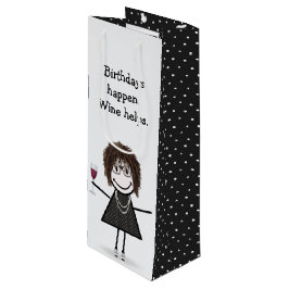 Birthday Stick Figuur Girl met Red Wine Glass Wijn Cadeautas