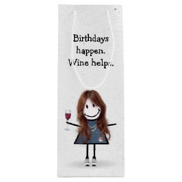 Birthday Stick Figuur Girl met Red Wine Glass Wijn Cadeautas