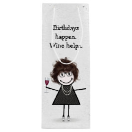 Birthday Stick Figuur Girl met Red Wine Glass Wijn Cadeautas