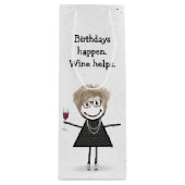 Birthday Stick Figuur Girl met Red Wine Glass Wijn Cadeautas (Voorkant)
