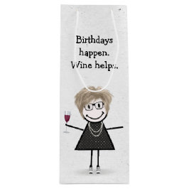 Birthday Stick Figuur Girl met Red Wine Glass Wijn Cadeautas