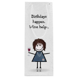 Birthday Stick Figuur Girl met Red Wine Glass Wijn Cadeautas