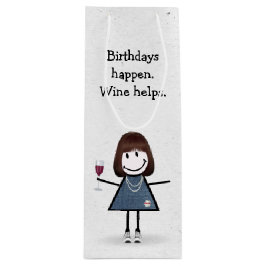 Birthday Stick Figuur Girl met Red Wine Glass Win Wijn Cadeautas