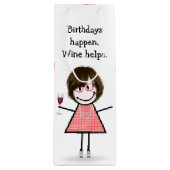 Birthday Stick Figuur Girl met rode wijn Cadeautas (Voorkant)