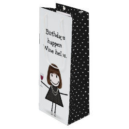 Birthday Stick Figuur Girl met rode wijn Cadeautas