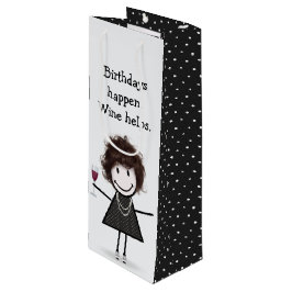 Birthday Stick Figuur Girl met rode wijn Cadeautas