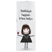 Birthday Stick Figuur Girl met rode wijn Wijn Cadeautas (Voorkant)