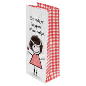 Birthday Stick Figuur Girl met rode wijn Wijn Cadeautas (Voorkant Gekanteld)