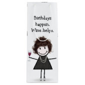 Birthday Stick Figuur Girl met rode wijn Wijn Cadeautas (Voorkant)