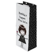 Birthday Stick Figuur Girl met rode wijn Wijn Cadeautas (Voorkant Gekanteld)